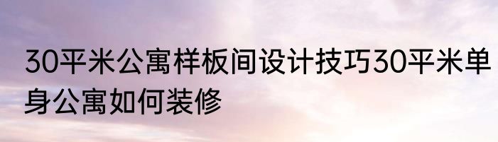 30平米公寓样板间设计技巧30平米单身公寓如何装修