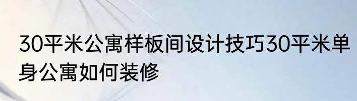 30平米公寓样板间设计技巧30平米单身公寓如何装修