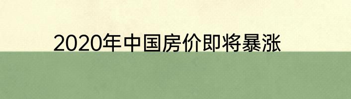 2020年中国房价即将暴涨