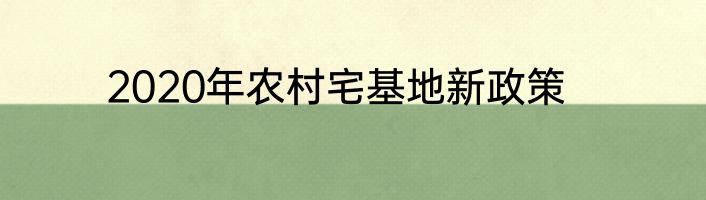 2020年农村宅基地新政策