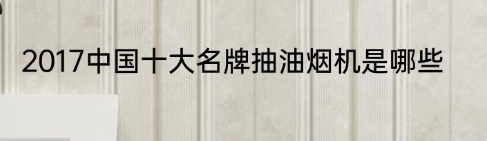 2017中国十大名牌抽油烟机是哪些