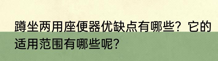 蹲坐两用座便器优缺点有哪些？它的适用范围有哪些呢？