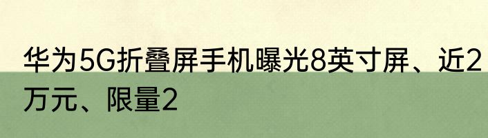 华为5G折叠屏手机曝光8英寸屏、近2万元、限量2
