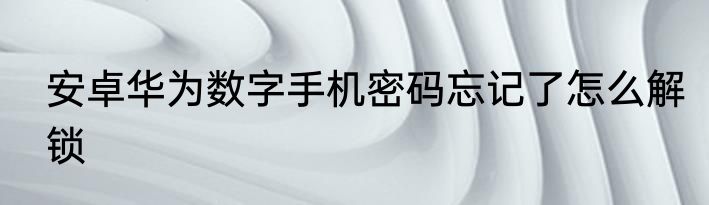 安卓华为数字手机密码忘记了怎么解锁