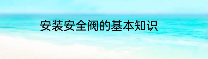 安装安全阀的基本知识