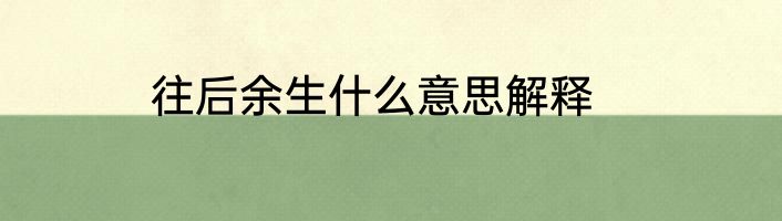 往后余生什么意思解释