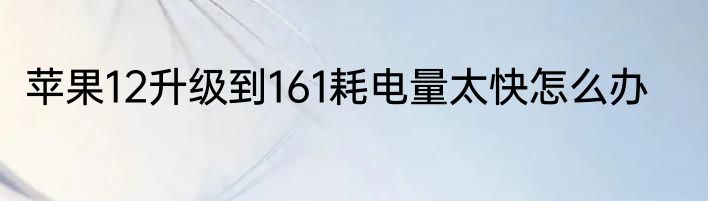 苹果12升级到161耗电量太快怎么办