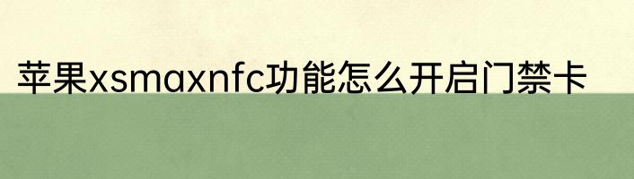 苹果xsmaxnfc功能怎么开启门禁卡