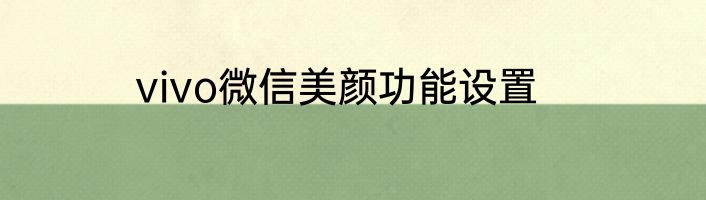 vivo微信美颜功能设置