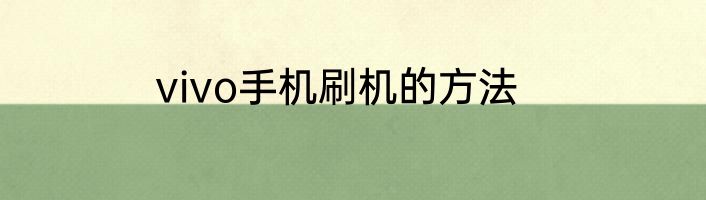 vivo手机刷机的方法