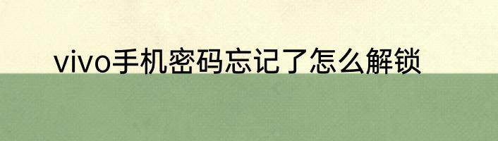 vivo手机密码忘记了怎么解锁