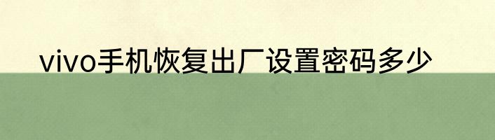vivo手机恢复出厂设置密码多少