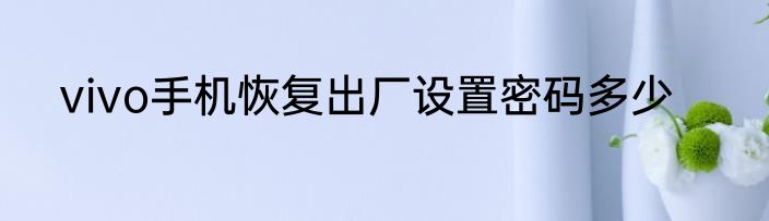 vivo手机恢复出厂设置密码多少