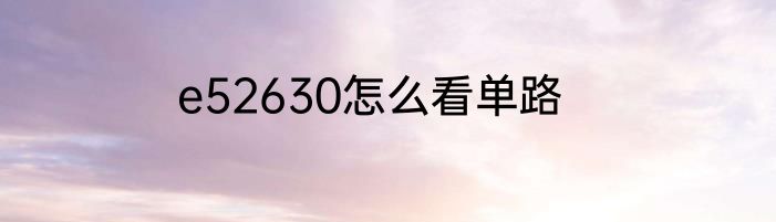 e52630怎么看单路