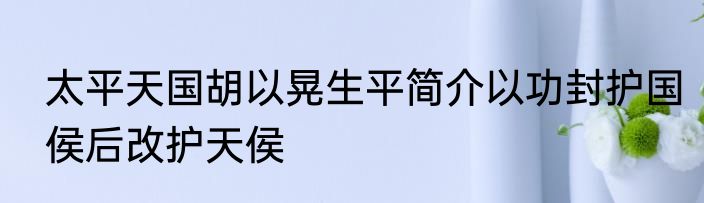太平天国胡以晃生平简介以功封护国侯后改护天侯