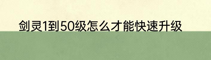 剑灵1到50级怎么才能快速升级
