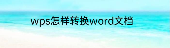 wps怎样转换word文档