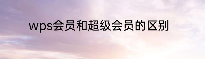 wps会员和超级会员的区别