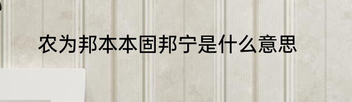 农为邦本本固邦宁是什么意思