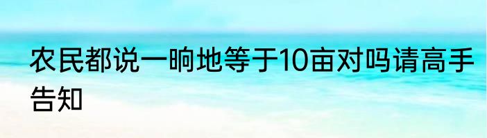 农民都说一晌地等于10亩对吗请高手告知
