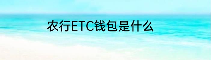 农行ETC钱包是什么