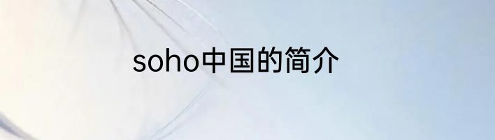 soho中国的简介