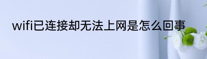 wifi已连接却无法上网是怎么回事