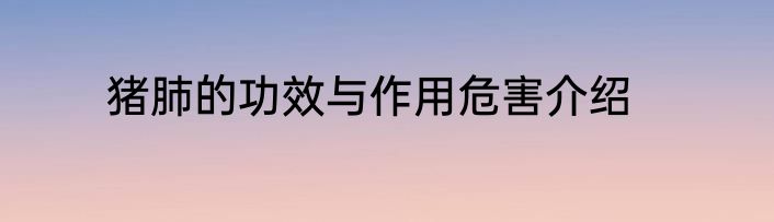 猪肺的功效与作用危害介绍