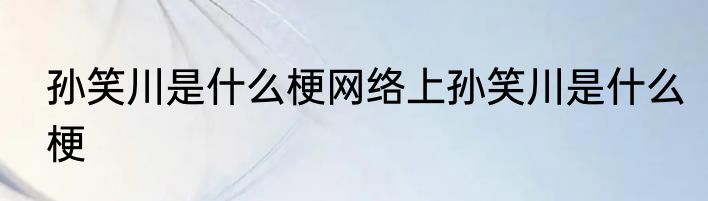 孙笑川是什么梗网络上孙笑川是什么梗