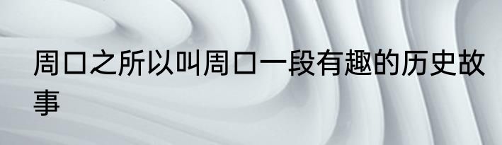 周口之所以叫周口一段有趣的历史故事