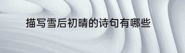 描写雪后初晴的诗句有哪些