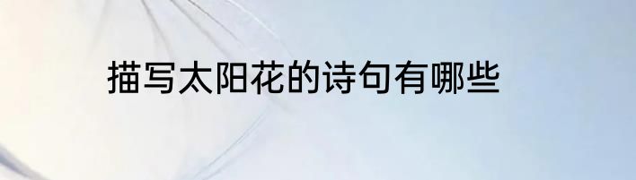 描写太阳花的诗句有哪些