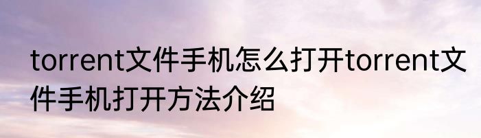 torrent文件手机怎么打开torrent文件手机打开方法介绍