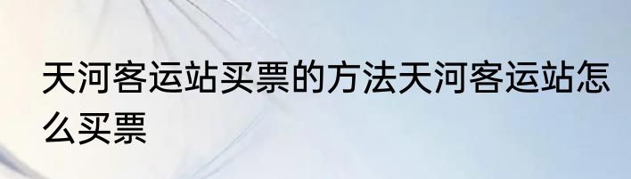 天河客运站买票的方法天河客运站怎么买票