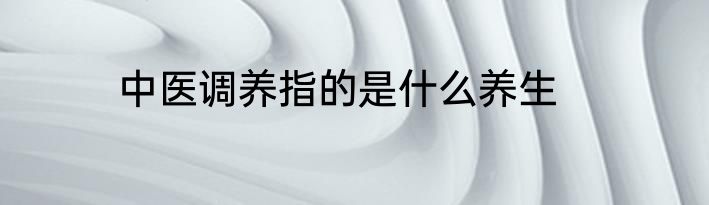 中医调养指的是什么养生