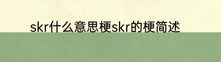 skr什么意思梗skr的梗简述