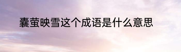 囊萤映雪这个成语是什么意思