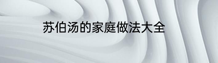 苏伯汤的家庭做法大全