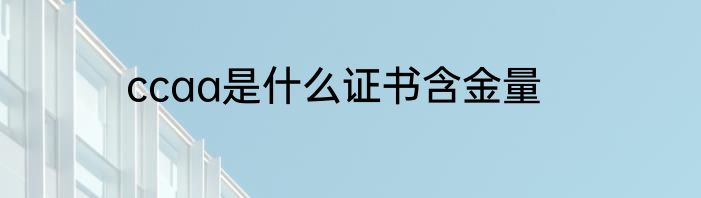 ccaa是什么证书含金量