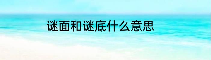谜面和谜底什么意思