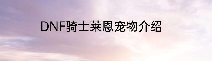 DNF骑士莱恩宠物介绍