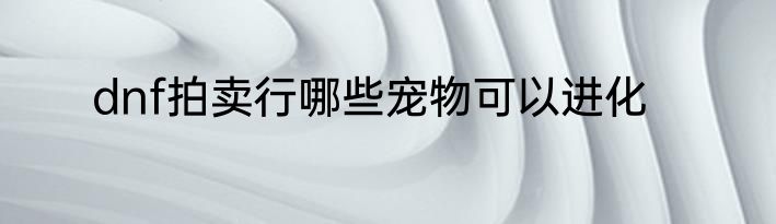 dnf拍卖行哪些宠物可以进化
