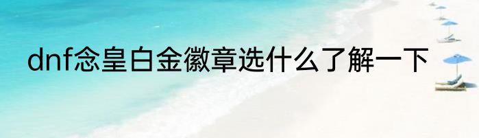 dnf念皇白金徽章选什么了解一下