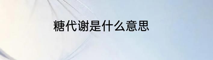 糖代谢是什么意思