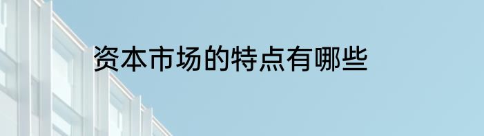资本市场的特点有哪些