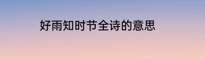 好雨知时节全诗的意思