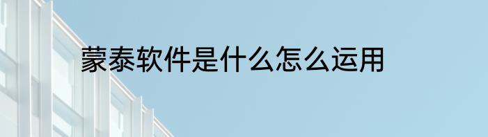 蒙泰软件是什么怎么运用