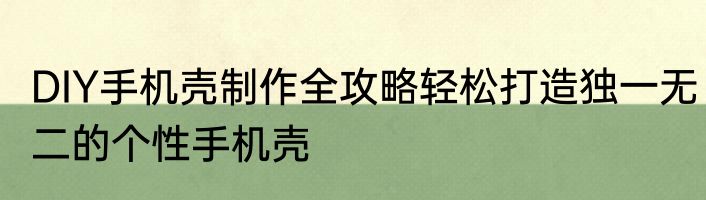 DIY手机壳制作全攻略轻松打造独一无二的个性手机壳