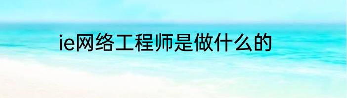 ie网络工程师是做什么的