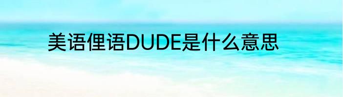 美语俚语DUDE是什么意思